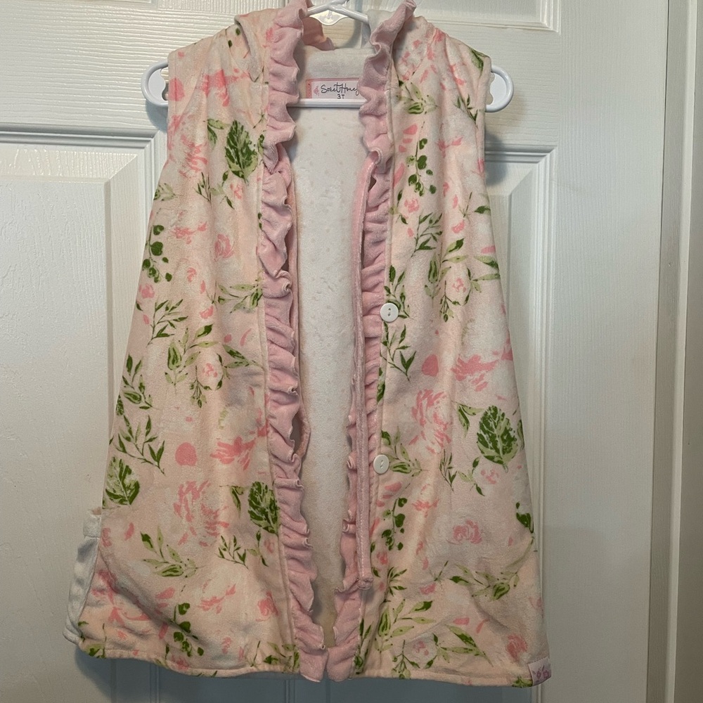 SweetHoney Girls Floral Hooded Ruffle Terrycloth Swim Cover-Up Size 3T